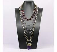 FOPURE Cultured White Pearl Blue Red Crystal Chain Necklace Purple Amethyst Point Pendant Lady Fashion Gifts