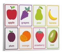 FOPURE Fruit and English Poster Interactive Vocabulary Chart for Young Learners Play Area and Wall Decor Inspiration(Framed,08x12inch(20x30cm))