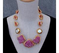 FOPURE Rough Red Ruby Rough Carnelian Cultured White Pearl Necklace