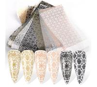 Fopytu 10 Pcs Dentelle Nail Art Foil Transfer Stickers Nail Stickers Dentelle Fleur Ciel Étoilé Art Design Autocollant pour Femmes Nail Charm Décoration