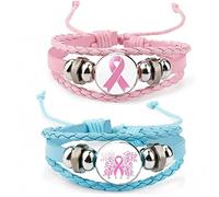 Fopytu 2 Pcs Cancer du Sein avec Bracle De Cuir Main Mainmage Rubbe Pink Rope Brace Bracked Bracked Avectable Avectable Hop Hop Wave Bangle Billands