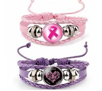 Fopytu 2 Pcs Cancer du Sein avec Bracle De Cuir Main Mainmage Rubbe Pink Rope Brace Bracked Bracked Avectable Avectable Hop Hop Wave Bangle Billands