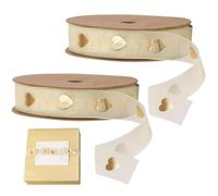 Fopytu 2 Rouleaux de Ruban Organza imprimé cœur de 9 m Rubans de Satin en Feuille d'or Ruban Transparent en Forme de cœur, pour Emballage de Cadeaux, Couronne, Artisanat
