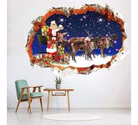 Fopytu 3D Christmas Wall Stickers Autocollants Noël Santa Claus Rendeer Break Through The Wall Vinyl Autocollants Affiches Fourniture De Fête De Noël