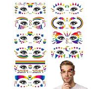 Fopytu Autocollant Tatouage De Visage Arc-en-Ciel, 10 Draps Tatouages de Peinture pour Le Visage Temporaire pour Les Fournitures De Fête d'anniversaire Favors Halloween Maquillage