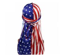 Fopytu Drapeau Américain Durag pour Hommes 360 Vagues, Bouchons De Crâne Patriotique, Bandeau De Drapeau Américain Bandana