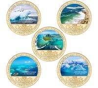 Fopytu Ensemble De 5 Pièces Commémoratives Artistiques Représentant Les Cinq Océans du Monde. Pièce De Collection, Souvenir À Ajouter À Votre Collection.