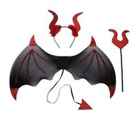 Fopytu Ensemble De Costumes De Diable Halloween, Ailes De Diable avec Queue, Fourche du Diable, Bandeau De Klaxon De Diable, Accessoires De Costumes De Démon pour Fête De Cosplay