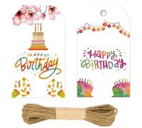 Fopytu Étiquettes Cadeaux Joyeux Anniversaire avec Ficelle, 100 pièces étiquettes colorées Joyeux Anniversaire étiquettes personnalisées à Suspendre pour Cadeaux