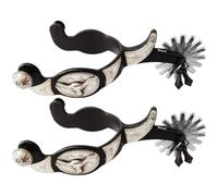 Fopytu Lot De 2 Éperons Western, Éperons Sculptés Vintage, Éperons De Cowboy De L'ouest, Éperons Rétro en Acier Au Carbone avec Mécanisme Rotatif pour Cheval