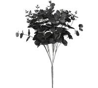 Fopytu Noir Artificiel Eucalyptus Tige Halloween Fausse Fleur, Fausse Eucalyptus Feuille Branches Arrangement De Fleurs Noires Halloween Décor