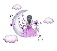 Fopytu Petite Fille Papillon Stickers Muraux Violet Papillon Sticker Mural Lune Nuage Sticker Autocollants Fée Princesse Room Decor pour Filles