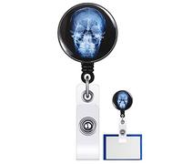 Fopytu Porte-Badge Rétractable À Rayons X en Forme De Tête De Mort, Porte-Badge D'identification De Nom d'halloween avec Clip pour Infirmières, Médecins, Enseignants, Étudiants