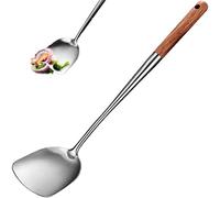 Fopytu Spatule Wok, Spatule en Acier Inoxydable À Cuillère À Friture Pelle, Spatule Non Bâton avec Longue Poignée en Bois Ustensiles De Cuisine