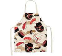 Fopytu Tablier De Cuisine en Coton, Motif Chat Porte-Bonheur Japonais, sans Manches, Imperméable, Anti-Gras, Accessoire De Cuisine