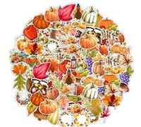 Fopytu Thanksgiving Automne Autocollants, 50 Pcs Automne Citrouille Feuilles D'érable Glands Fenêtre S'accroche Décalques Décor pour Voiture Ordinateur Portable Bouteille d'eau
