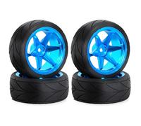 for 1/10 RC Racing Tires & Metal Wheel Rims Hub12mm Hex for 1:10 RC on Road Car Tamiya TT01 TT02 XV01 XV02 PTG-2 HSP HPI Kyosho(4pcs Blue)
