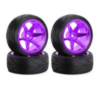 for 1/10 RC Racing Tires & Metal Wheel Rims Hub12mm Hex for 1:10 RC on Road Car Tamiya TT01 TT02 XV01 XV02 PTG-2 HSP HPI Kyosho(4pcs Purple)