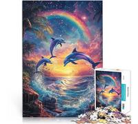 for Adults 1000 Piece Puzzle Dolphins Jumping Rainbow Sunset Made of Cardboard，Suitable for People Aged 14 and Above Educational Games Home Decoration Game. Birthday Gift, Gifts, Wall Art。