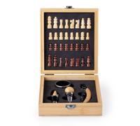 FOR ADVENTUR Set d'échecs et de vin en bambou - Comprend tire-bouchon, carafe, bouchon et collecteur de gouttes - Boîte étui avec intérieur en mousse - Cadeau élégant et écologique
