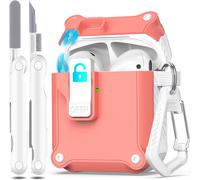 For AirPods 2nd Generation 2019, 1st Generation 2016, Full Protection Case Cover Against Drops, Automatic Pop-up Cover for Apple Airpods Case with Cleaning Kit, White/Peach Pink