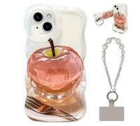 for Apple Pattern Transparent Phone Case for iPhone, Cute 3D Clear Non Yellowing Phone Cases, with Lanyard & Double Stand for iPhone 16/15/14/13/12 Series (15 Pro Max,Transparent White)