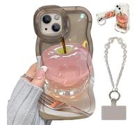 for Apple Pattern Transparent Phone Case for iPhone, Cute 3D Clear Non Yellowing Phone Cases, with Lanyard & Double Stand for iPhone 16/15/14/13/12 Series (16 Plus,Transparent Black)