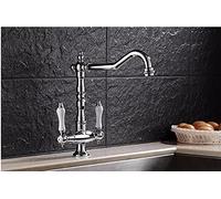 for Bar Farmhouse Commercial, Faucet, Cold and Hot, Double Handle Swivel Spout, Gold/Black/Chrome/Antique Kitchen Water Sink Mixer Tap