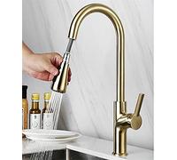 for Bar Farmhouse Commercial, Single Handle Pull Out Faucet, Sink Faucets, Brass Kitchen Mixer Hot Cold Rotating Brushed Gold Water Crane Tap (Color : Brush
