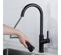 for Bar Farmhouse Commercial, Single Handle Pull Out Faucet, Sink Faucets, Brass Kitchen Mixer Hot Cold Rotating Brushed Gold Water Crane Tap (Color : Nero