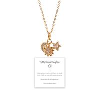 For Bonus Daughter - Hearts Are Linked Moon And Star Bracelet, Matching Adjustable Sun and Moon Touch Bracelets, to my daughter Sun and Moon Necklace Charm Jewelry for Stepmom Stepdaughter (Necklace)