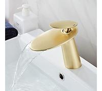 for Brass, Hot and Cold Water Sink taps, Single Lever Waterfall Bathroom Faucet, Gold