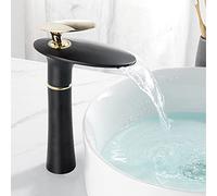 for Brass, Single Handle Hot and Cold Waterfall Faucet, Basin taps Mixers Bathroom Sink Tap, High, Black Gold