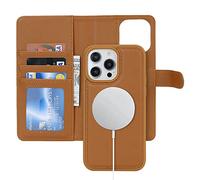 Ｈａｖａｙａ for Coque iPhone 15 Pro Magsafe Compatible Coque iPhone 15 Pro Porte Carte Flip Étui Cuir Portefeuille à Rabat Homme Amovible - Marron