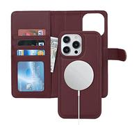 Ｈａｖａｙａ for Coque iPhone 15 Pro Magsafe Compatible Coque iPhone 15 Pro Porte Carte Flip Étui Cuir Portefeuille à Rabat Homme Amovible - Bourgogne