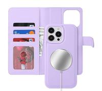 Ｈａｖａｙａ for Coque iPhone 15 Pro Max Magsafe Compatible Coque iPhone 15 Pro Max Porte Carte Flip Étui Cuir Portefeuille à Rabat Homme Amovible - Violet