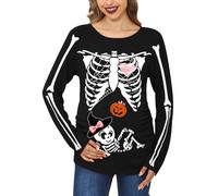For G and PL Costume d'Halloween pour femme - Col rond - Manches longues - Squelette - Citrouille - Haut de maternité - S-XXL, Nœud papillon | Crâne Bébé, XL