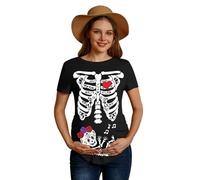 For G and PL Haut de grossesse à manches courtes et col rond pour femme - T-shirt graphique amusant de maternité S-XXL, Bébé squelette rose, L