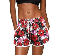 For G and PL Short de bain respirant à séchage rapide pour femme avec cordon de serrage réglable et poches S-XXL, Rouge, XXL