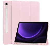 For Galaxy Tab S10 FE S9 FE Leather Case Tri-Fold Stand with Pen Slot Tablet Cover Pink