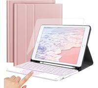 For iPad 10.2 Keyboard, AZERTY iPad 10.2 2020/2019(ipad 8th/7th Generation) Backlit Keyboard Case, iPad Air 3 2019, iPad Pro 10.5 Bluetooth Keyboard with Shell+Tempered Glass+Touchpad, Rose