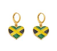 For Jamaica Heart Stainless Steel Map Pendant Necklaces Map Jewelry Gold Color Items for Bridal Women Man Party Gifts Earrings Sets Round Ball Jewelry (Model 5)