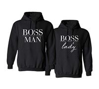 For Love Couple Sweatshirt pour Homme et Femme Sweat à Capuche pour Couple Le Patron et Le Vrai Patron Sweat à Capuche pour Couple Noir Automne Hiver 1 PC (Noir-Boss-Man, M)