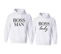 For Love Couple Sweatshirt pour Homme et Femme Sweat à Capuche pour Couple Le Patron et Le Vrai Patron Sweat à Capuche pour Couple Noir Automne Hiver 1 PC (Blanc-Boss-Lady, M)