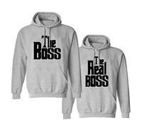 For Love Sweats à Capuche pour Couple pour Lui et pour Elle Le Patron et Le Vrai Patron Sweat à Capuche pour Couple Assorti Coton Noir 1 PC (Gris-Boss, L)