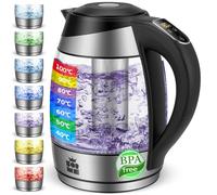 FOR ME Bouilloire Électrique en Verre Filtre à thé amovible 1.8L, Contrôle de la Température, Température Réglable à Partir de 40°C à 100°C, LED 7 Couleurs, Fonction de Maintien au Chaud, Sans BPA