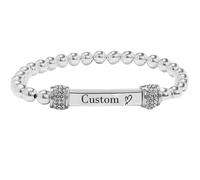 For Memorial- I'm a Wife to a Husband Custom Name Bead Bracelet,Personalized Forever Bracelets for Couples Women Men Bracelet,Stainless Steel Memorial Jewelry for Loved One (Heart-Silver)