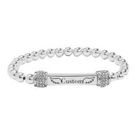 For Memorial- I'm a Wife to a Husband Custom Name Bead Bracelet,Personalized Forever Bracelets for Couples Women Men Bracelet,Stainless Steel Memorial Jewelry for Loved One (Wings-Silver)