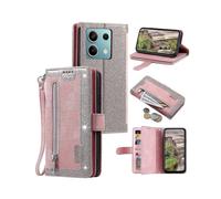 (For Motorola Edge 60 Fusion,Pink)Leather Phone Case with Nine Card Zipper Bag & Lanyard - Stylish & Functional