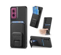 (For Motorola Moto G55)Carbon Fiber Card Bag Fold Stand Phone Case